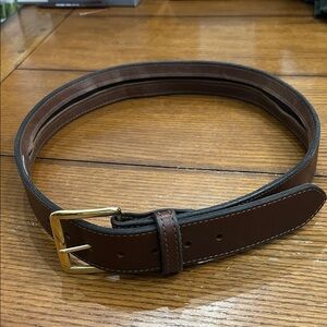 Elegant Brown Leather Belt with Gold Buckle